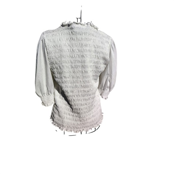Veronica Beard White Langston Smocked Fitted Puff Sleeves Top - Picture 3 of 9